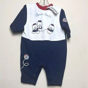 Vintage Agabang 18 Month Romper Navy Bears Beach Ball Cute NWT DS NOS 80s